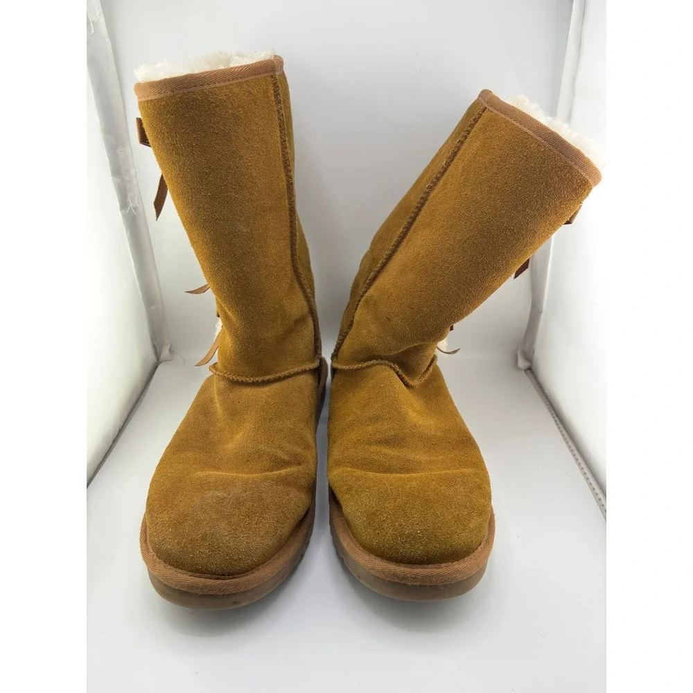 Koolaburra by UGG Victoria Tall Chestnut Suede Bow Boots Womens 9